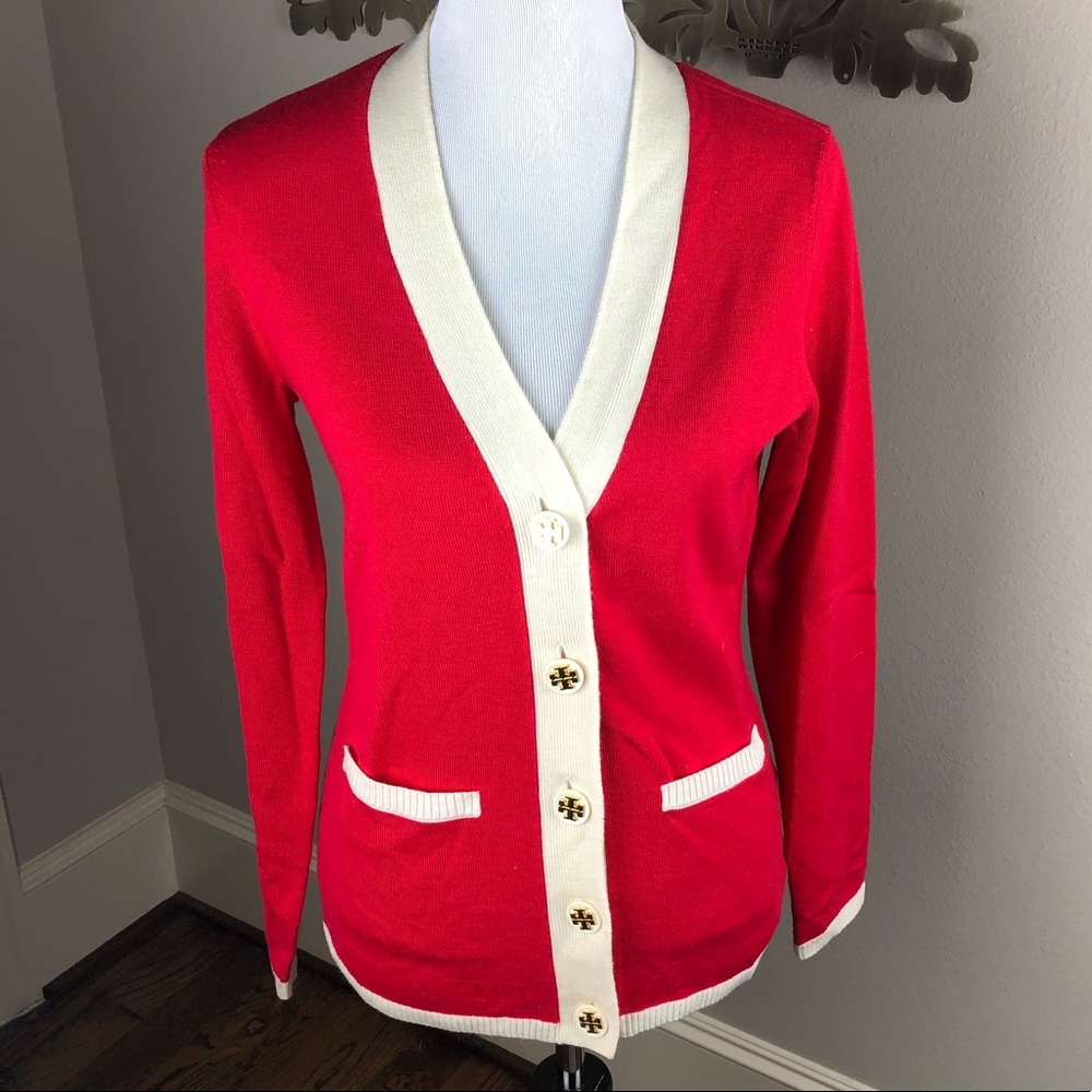 Tory Burch Red Cardigan Sweater